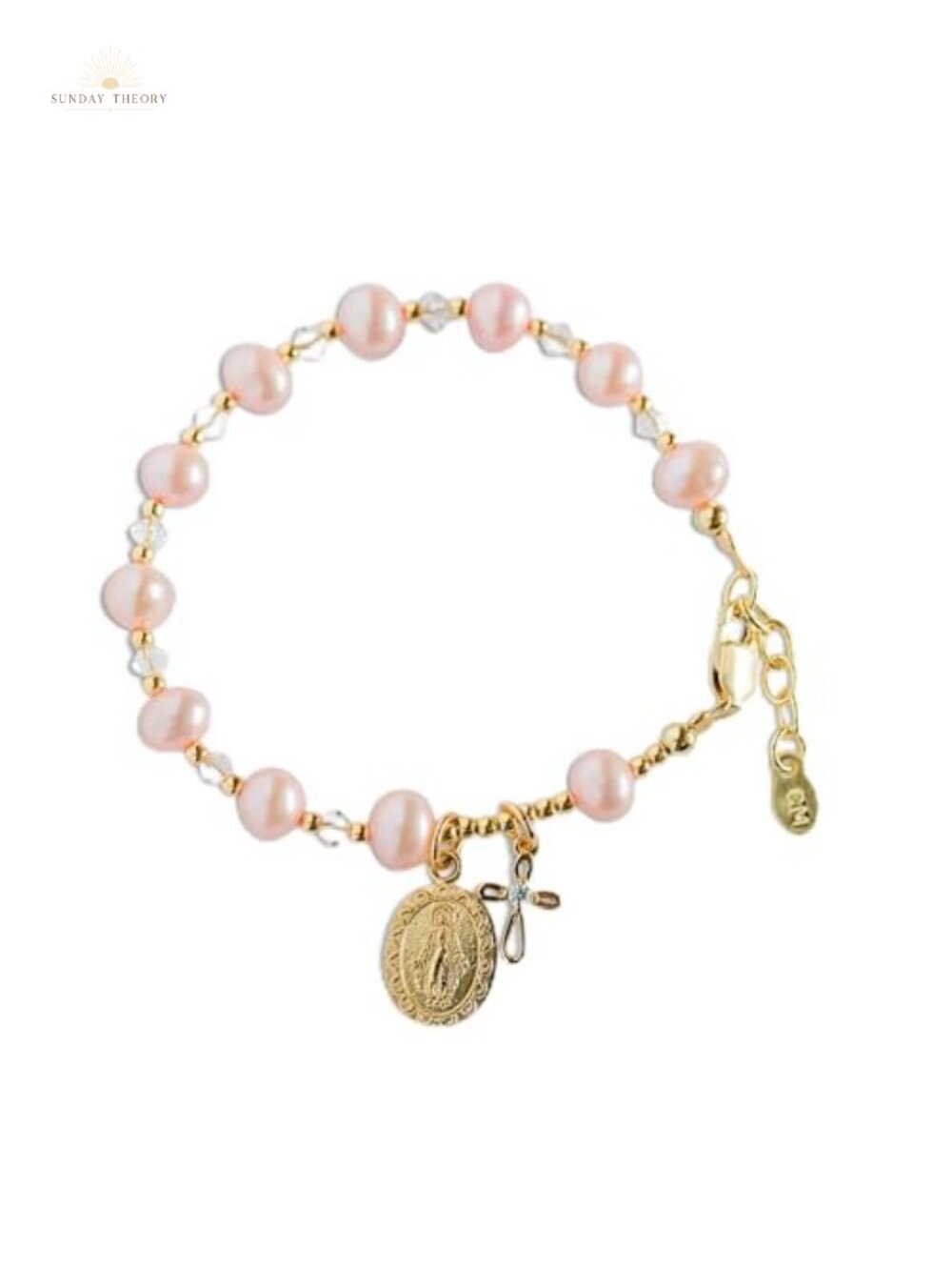 Gold-Plated Sterling Silver Rosary Bracelet for Girls First Communion Keepsake